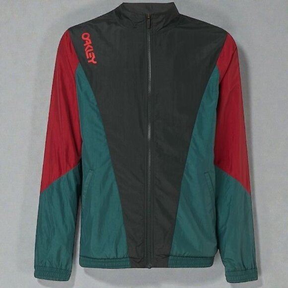 Oakley Mens Track Jacket Size XL NEW Nylon Full Zip Black Colorblock Athletic - Picture 2 of 9